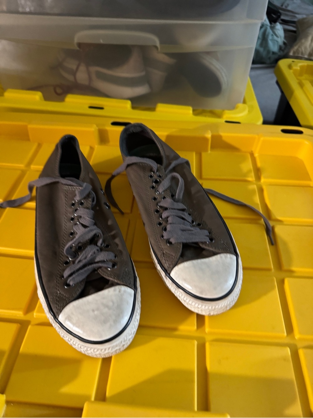 John Varvatos Charcoal Canvas Low-Top Sneakers with White Toe